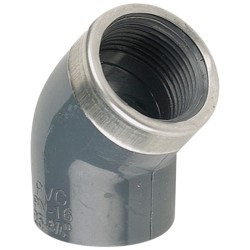 Колено переходное 45° ПВХ Hidroten 1002174, металлическое кольцо, d50 мм, 1 1/2"